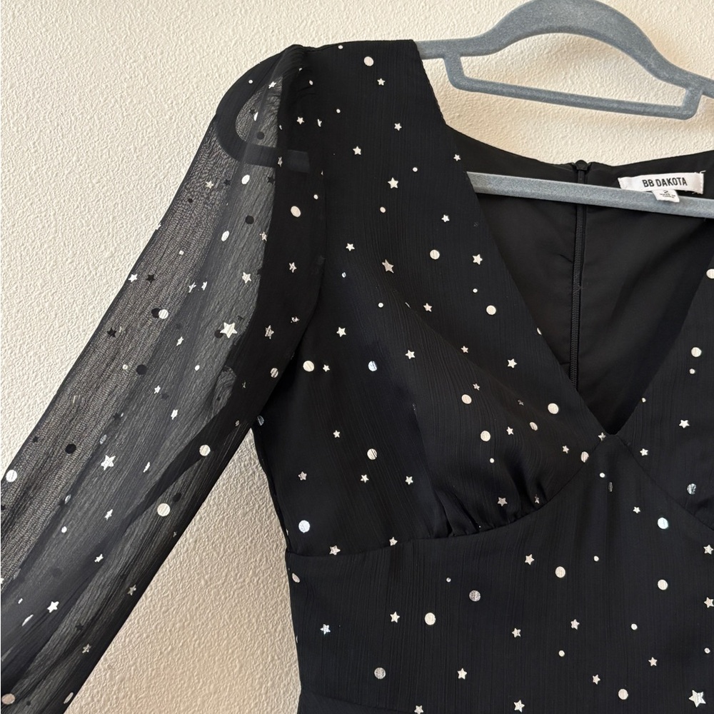 Fit and flare black long sleeve v neck dress